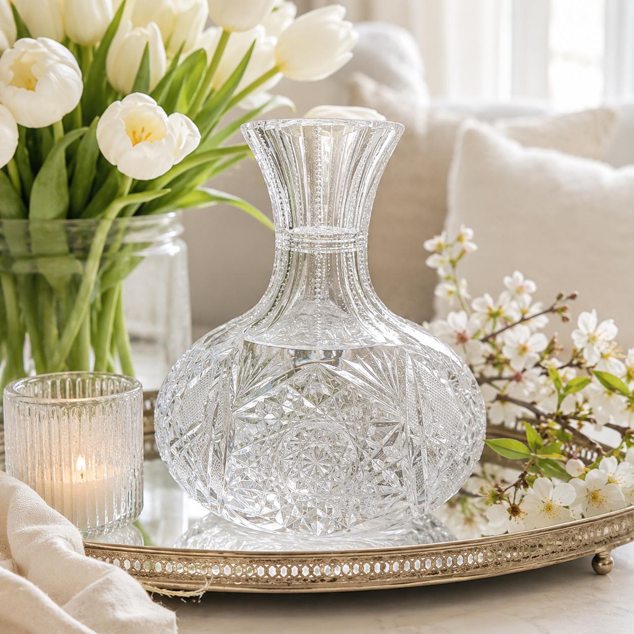 Antique American Cut Glass Wine Decanter, Romantic Crystal Water Carafe