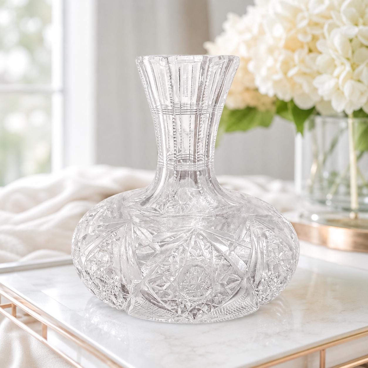 Antique American Cut Glass Wine Decanter, Wedding Gift for Couple
