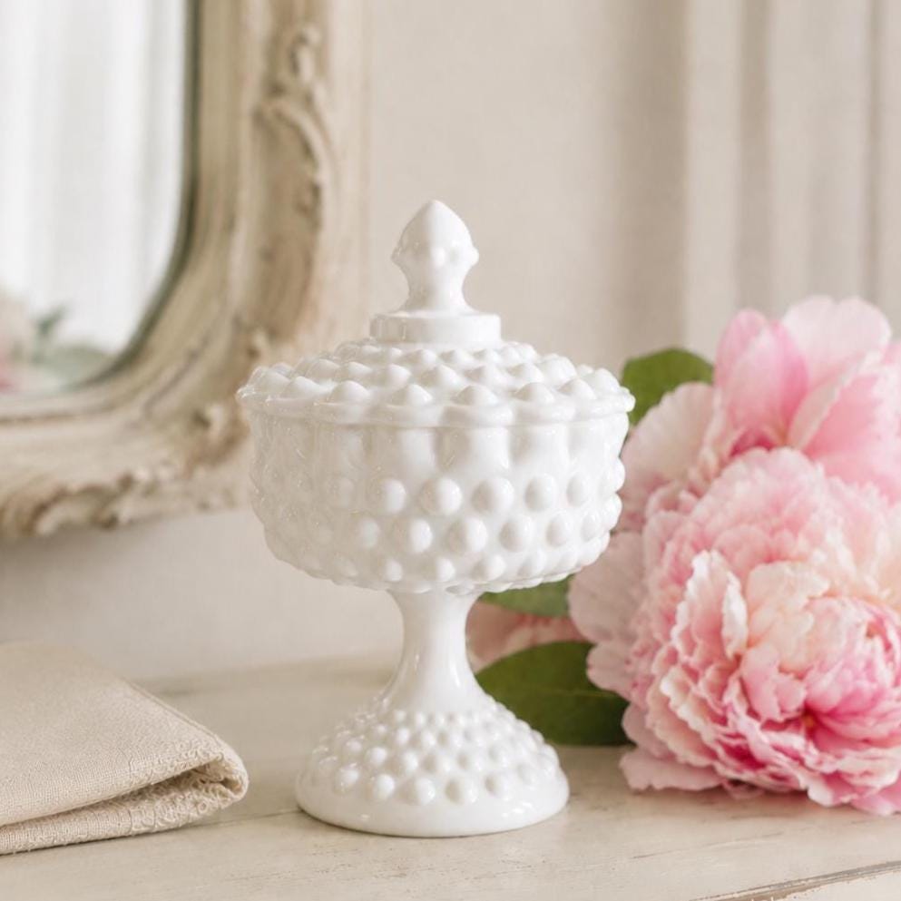 Vintage Fenton Milk Glass Candle, Housewarming Gift for Her