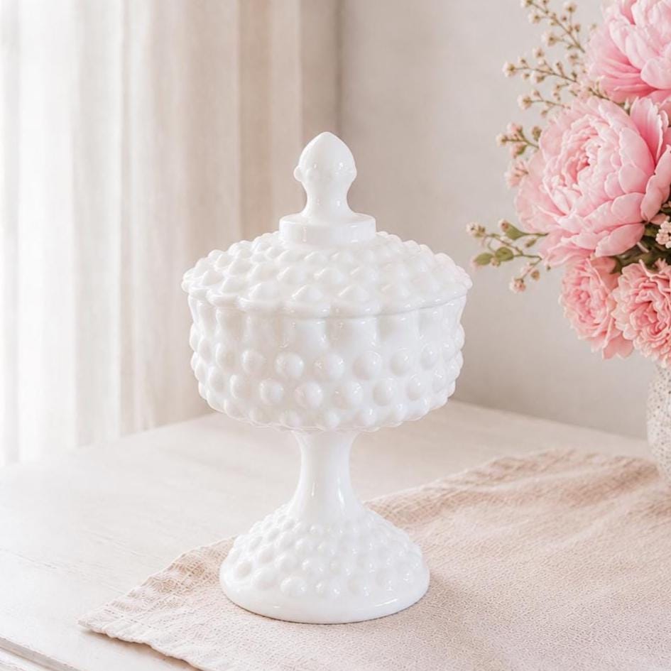 Vintage Fenton Milk Glass Candle, Housewarming Gift for Her