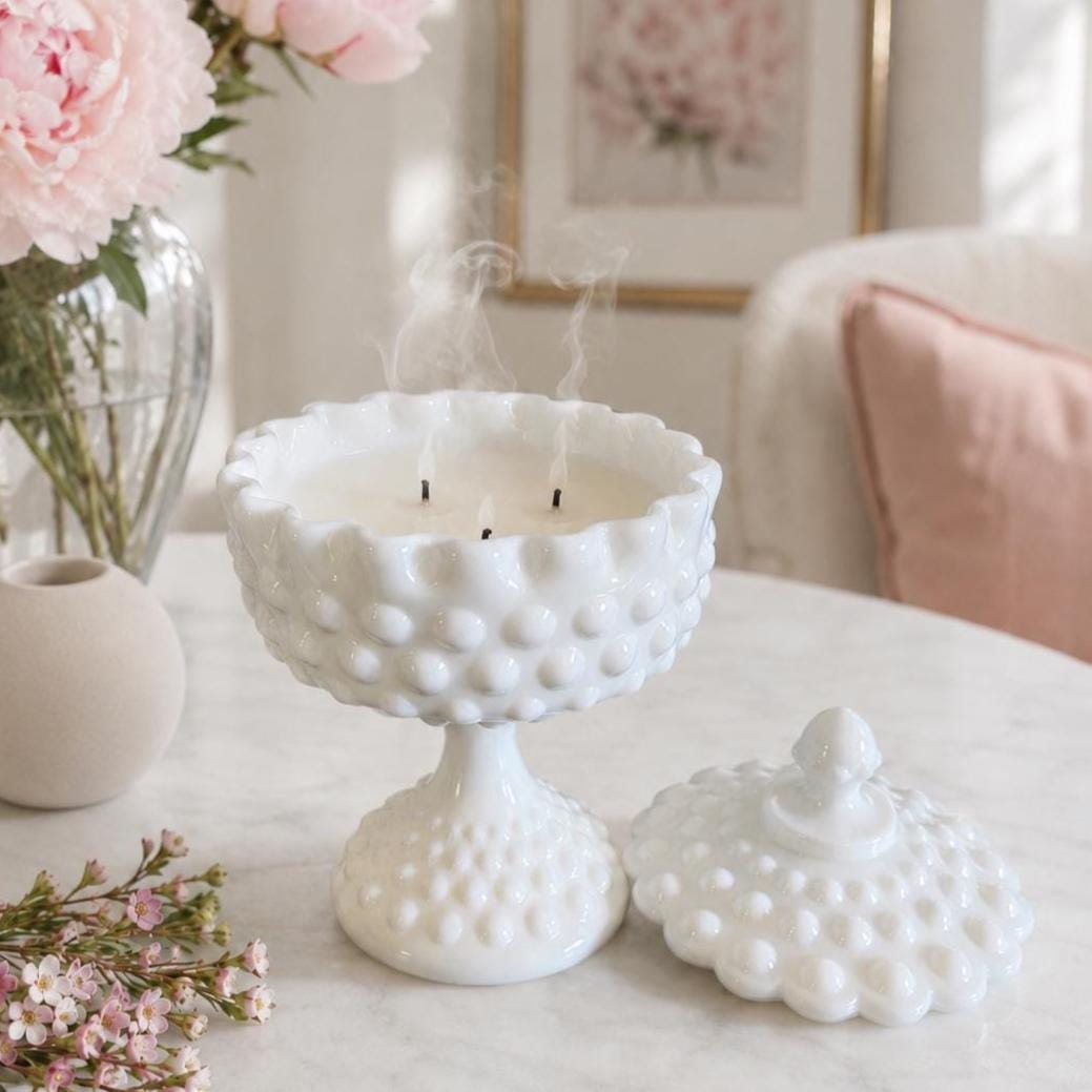 Vintage Fenton Milk Glass Candle, Housewarming Gift for Her