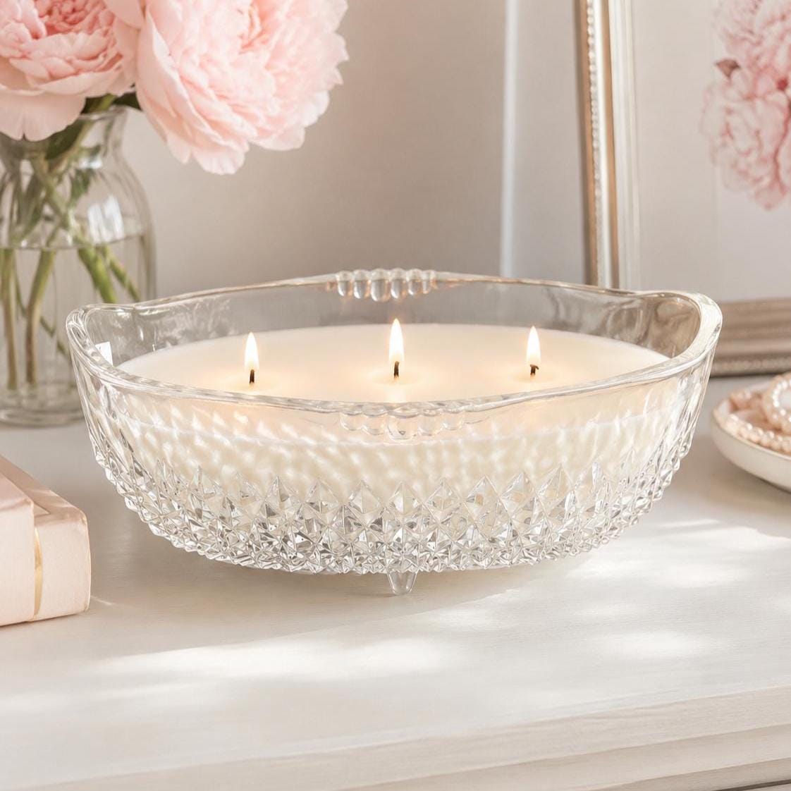 Moonflower Candle in Vintage Glass Bowl, Just Because Gift