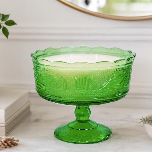Vintage Green Glass Candle, Black Currant Birthday Gift for Her