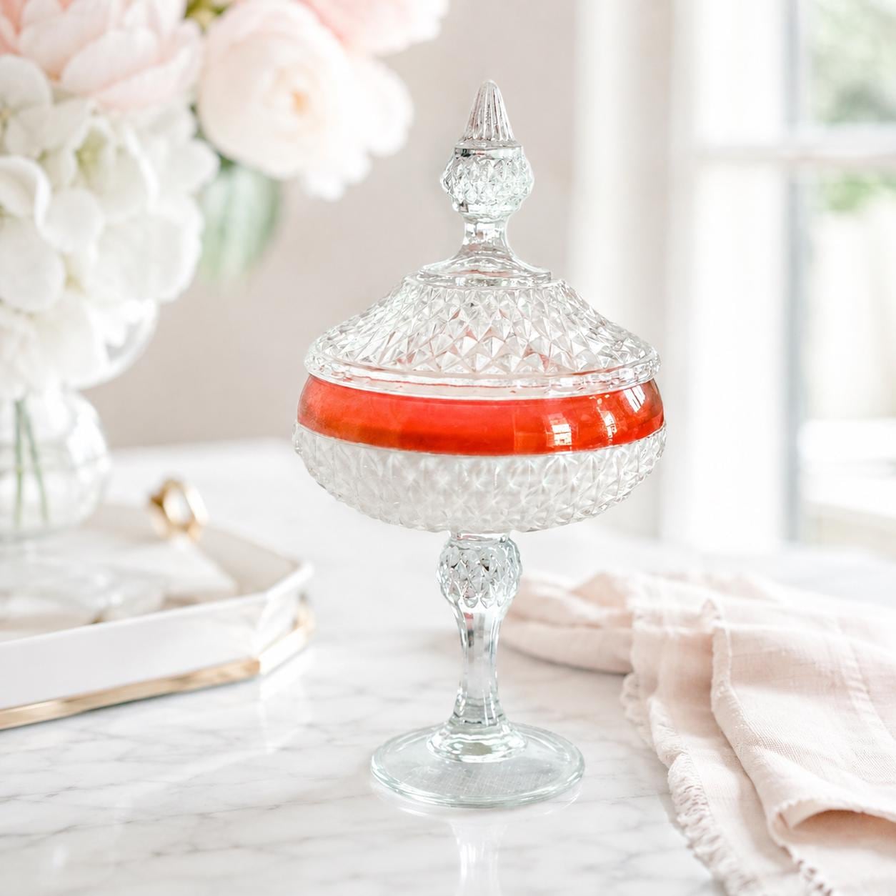 Elegant Black Currant Candle in Vintage Ruby Flash Dish
