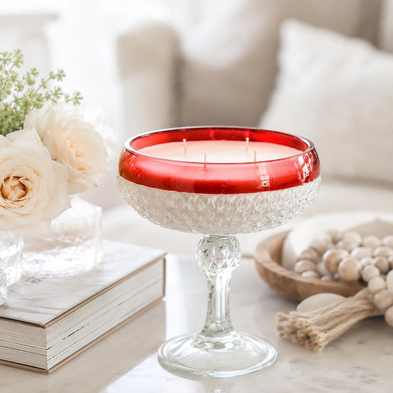 Elegant Black Currant Candle in Vintage Ruby Flash Dish