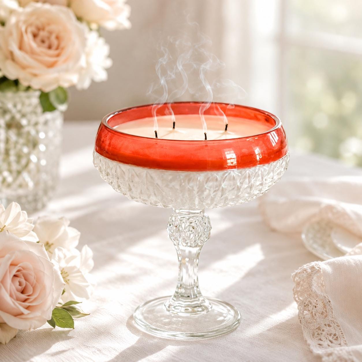 Elegant Black Currant Candle in Vintage Ruby Flash Dish
