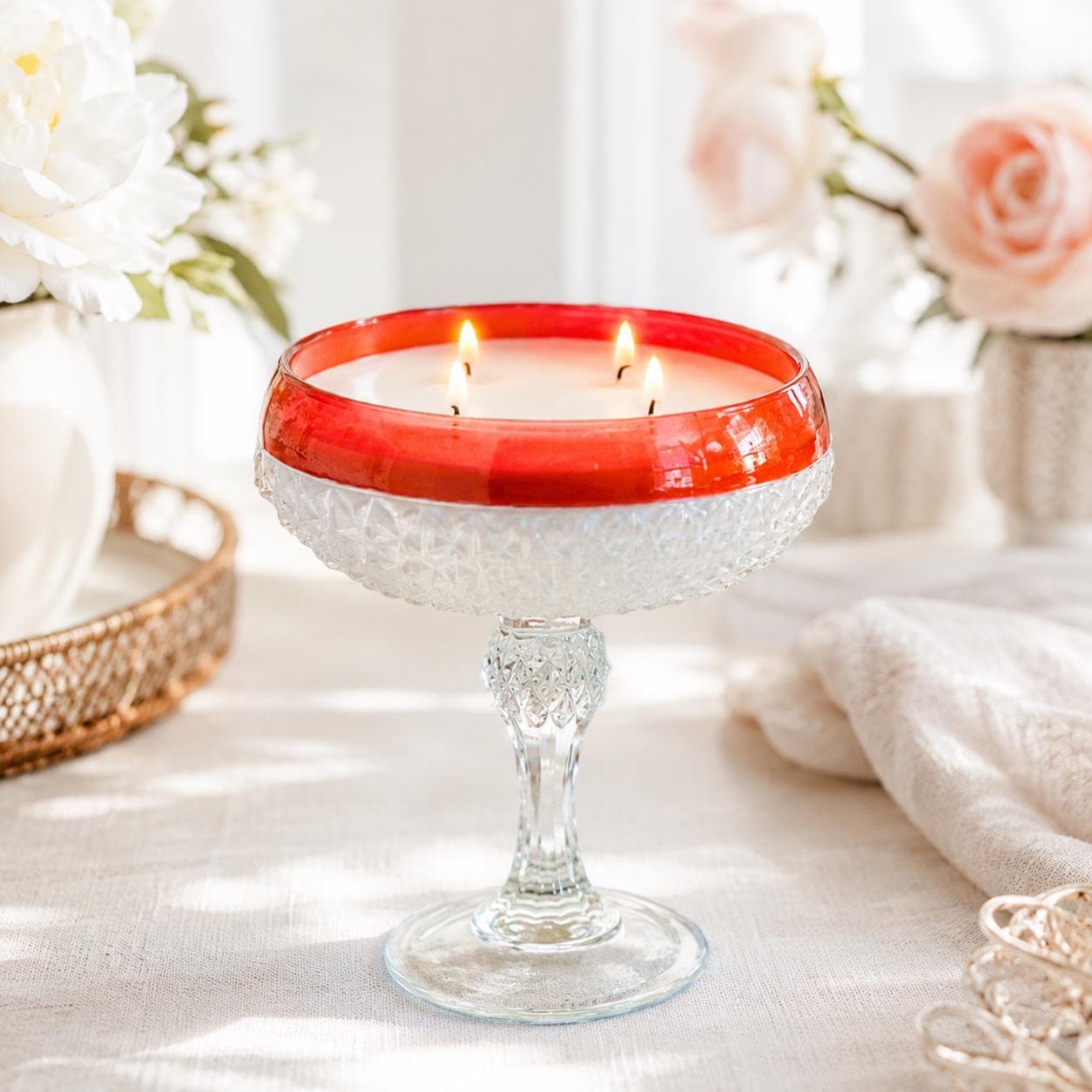 Elegant Black Currant Candle in Vintage Ruby Flash Dish