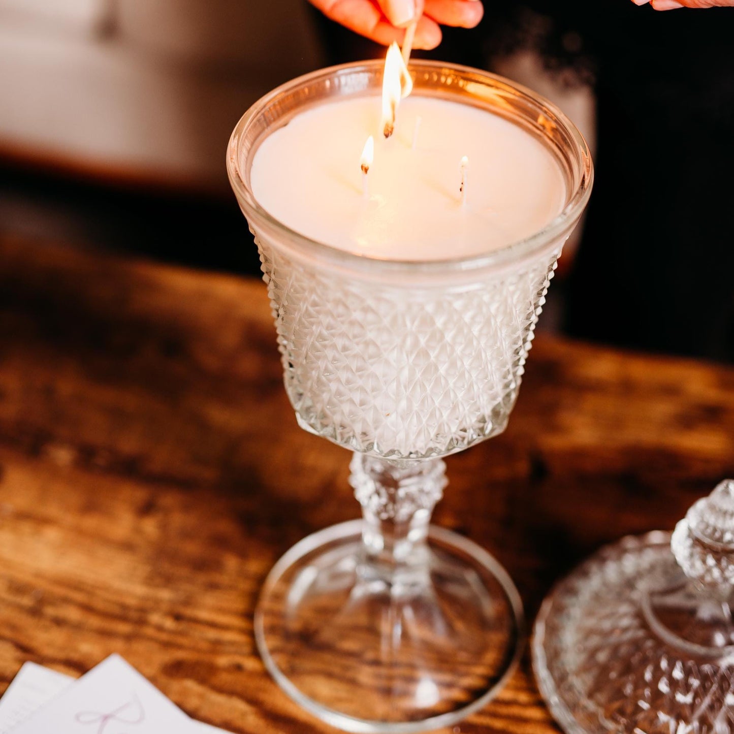 Vintage Indiana Glass Footed Urn Candle, Wedding Gift for Couple