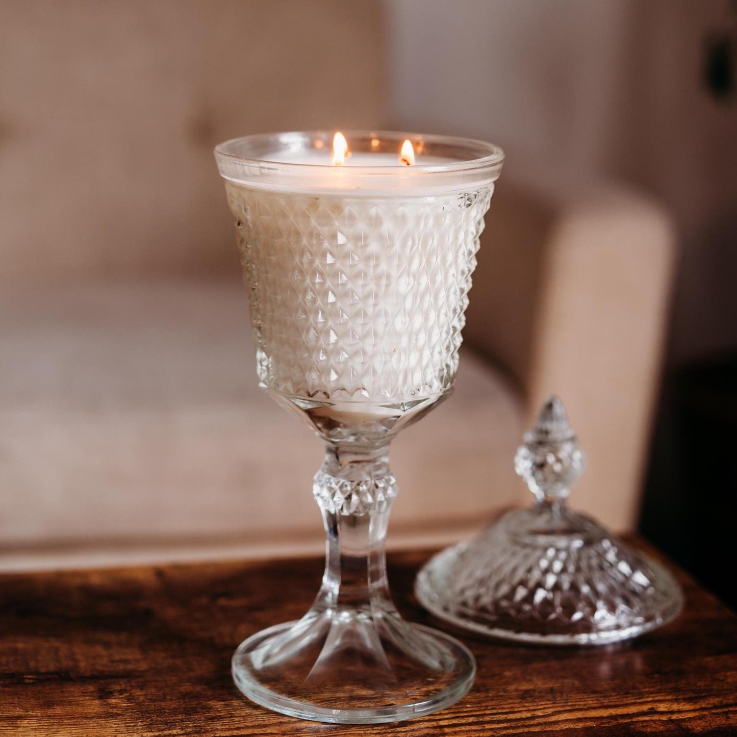 Vintage Indiana Glass Footed Urn Candle, Wedding Gift for Couple