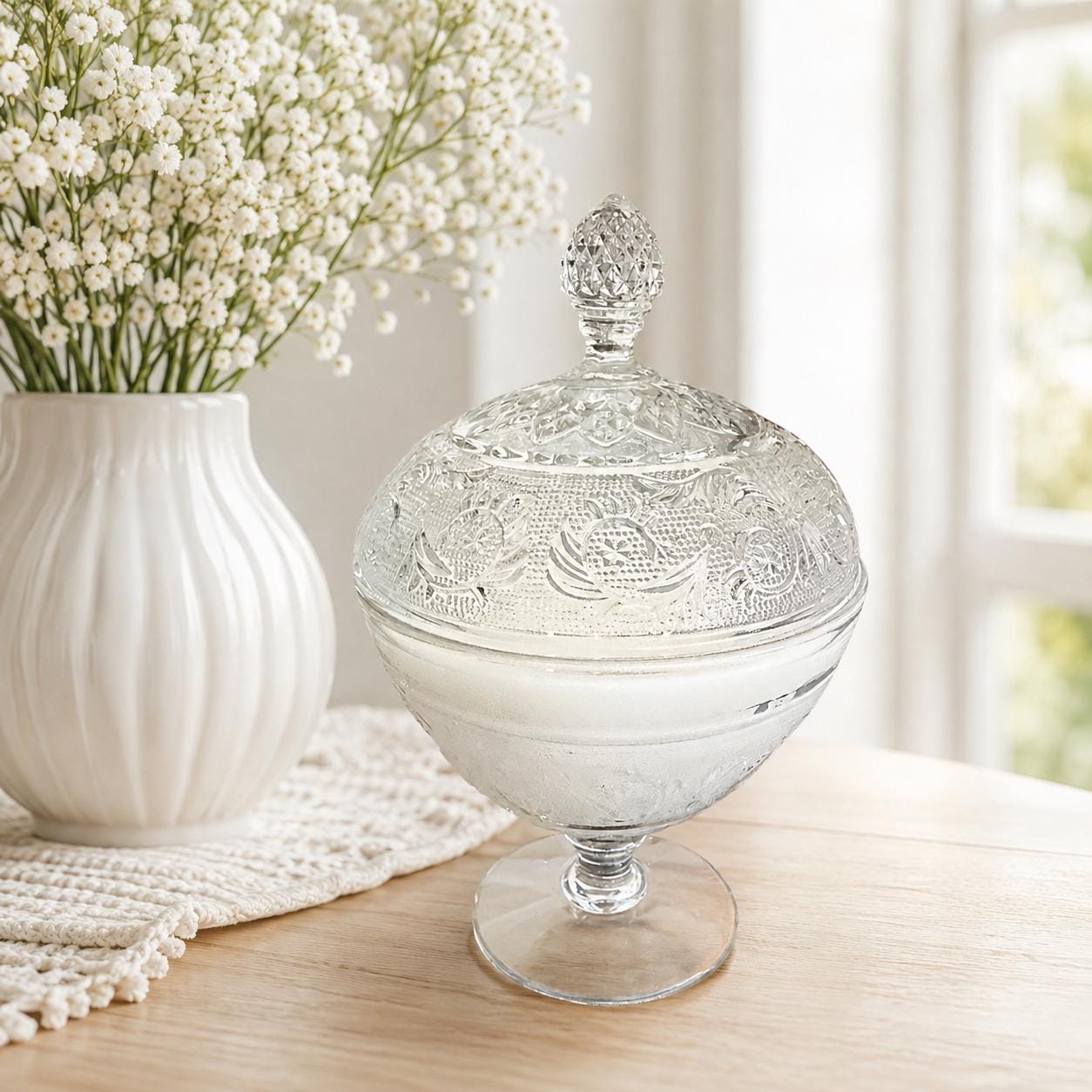 Vintage Glass Candy Dish Candle, Housewarming Gift for Her