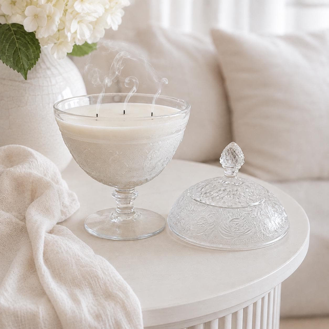 Vintage Glass Candy Dish Candle, Housewarming Gift for Her
