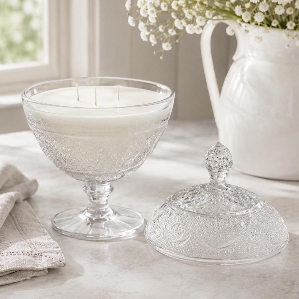 Vintage Glass Candy Dish Candle, Housewarming Gift for Her