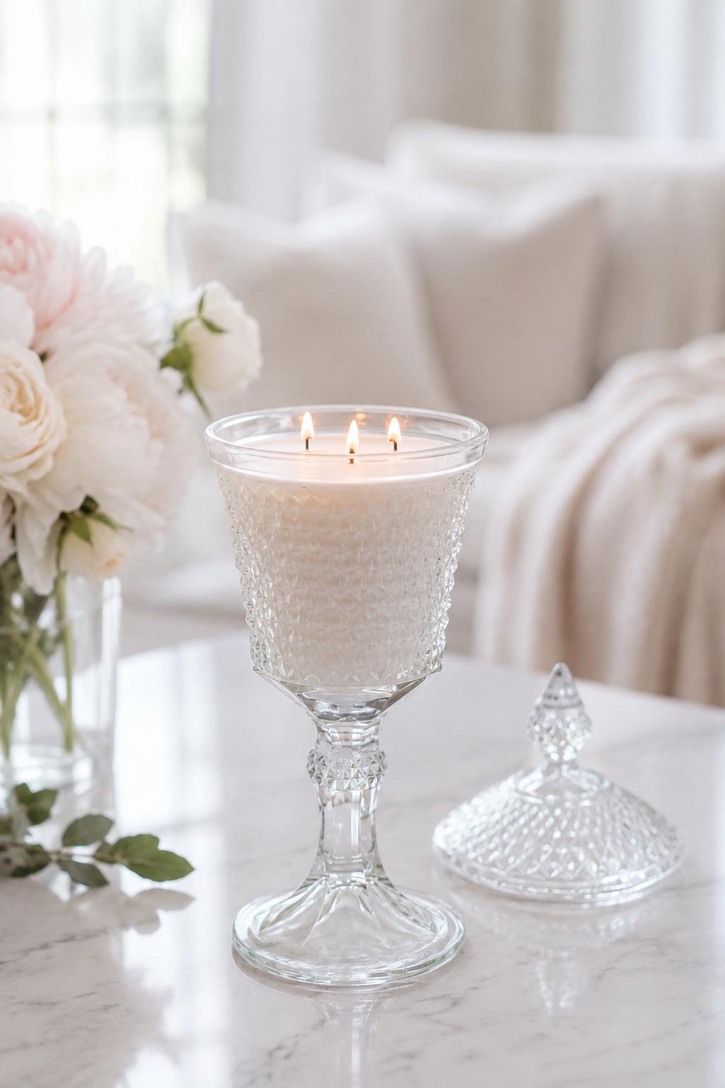 Vintage Indiana Glass Footed Urn Candle, Wedding Gift for Couple