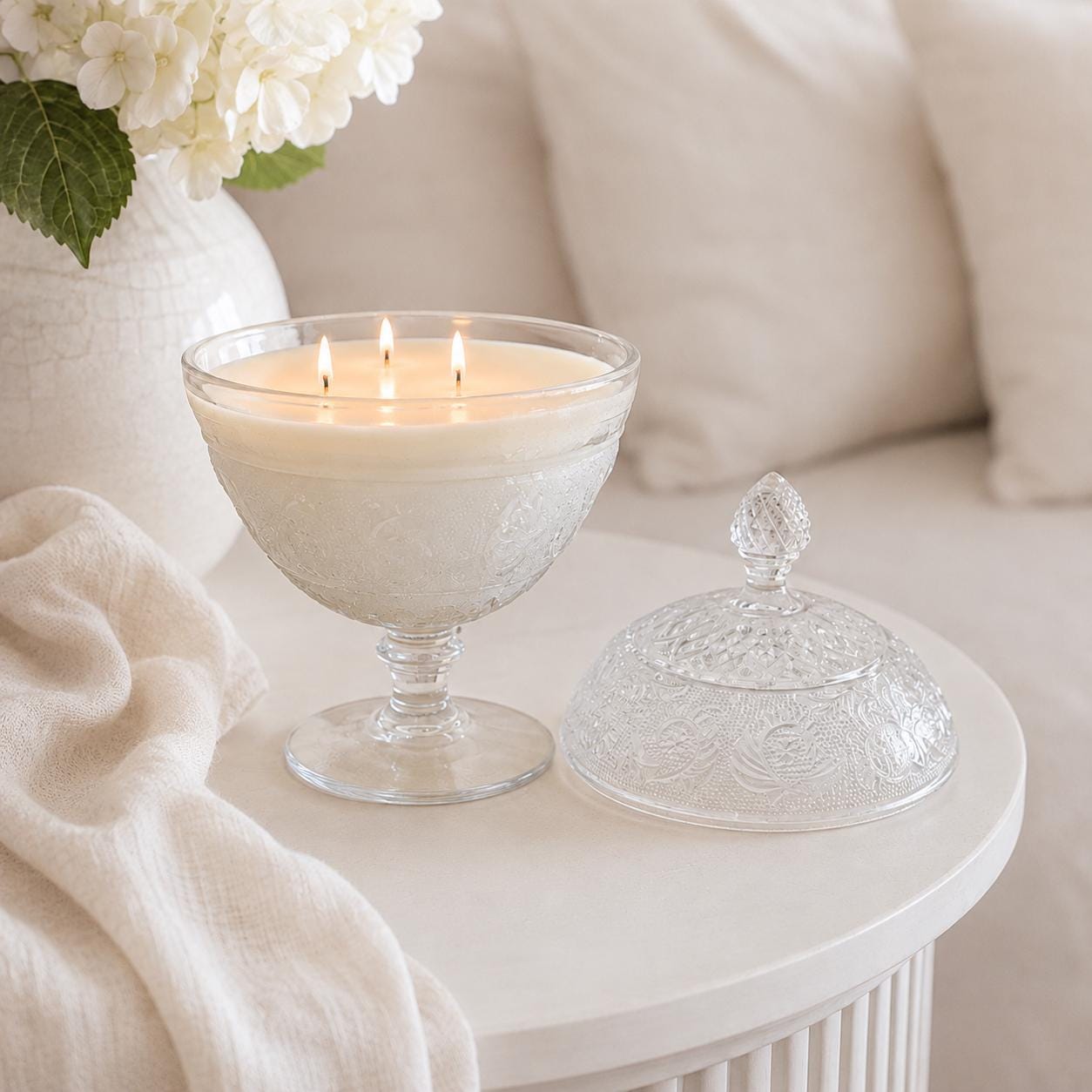 Vintage Glass Candy Dish Candle, Housewarming Gift for Her