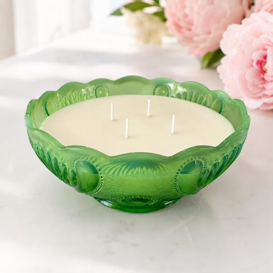 Antique Green Opalescent Glass Candle, Fall Birthday Gift for Her