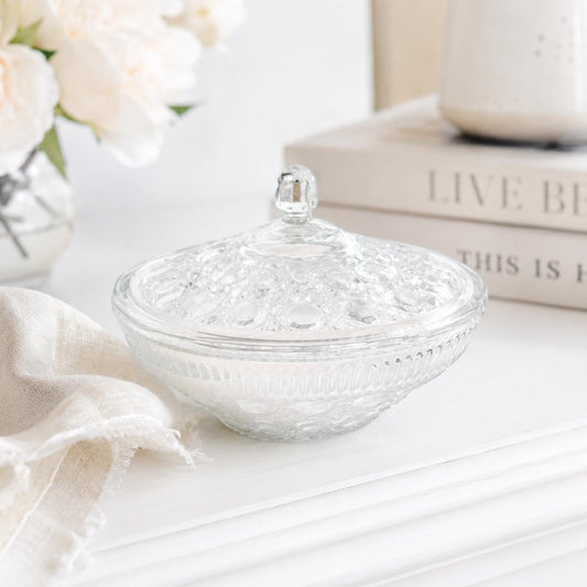 Christmas Hearth Soy Candle in Vintage Federal Glass Candy Dish with Lid