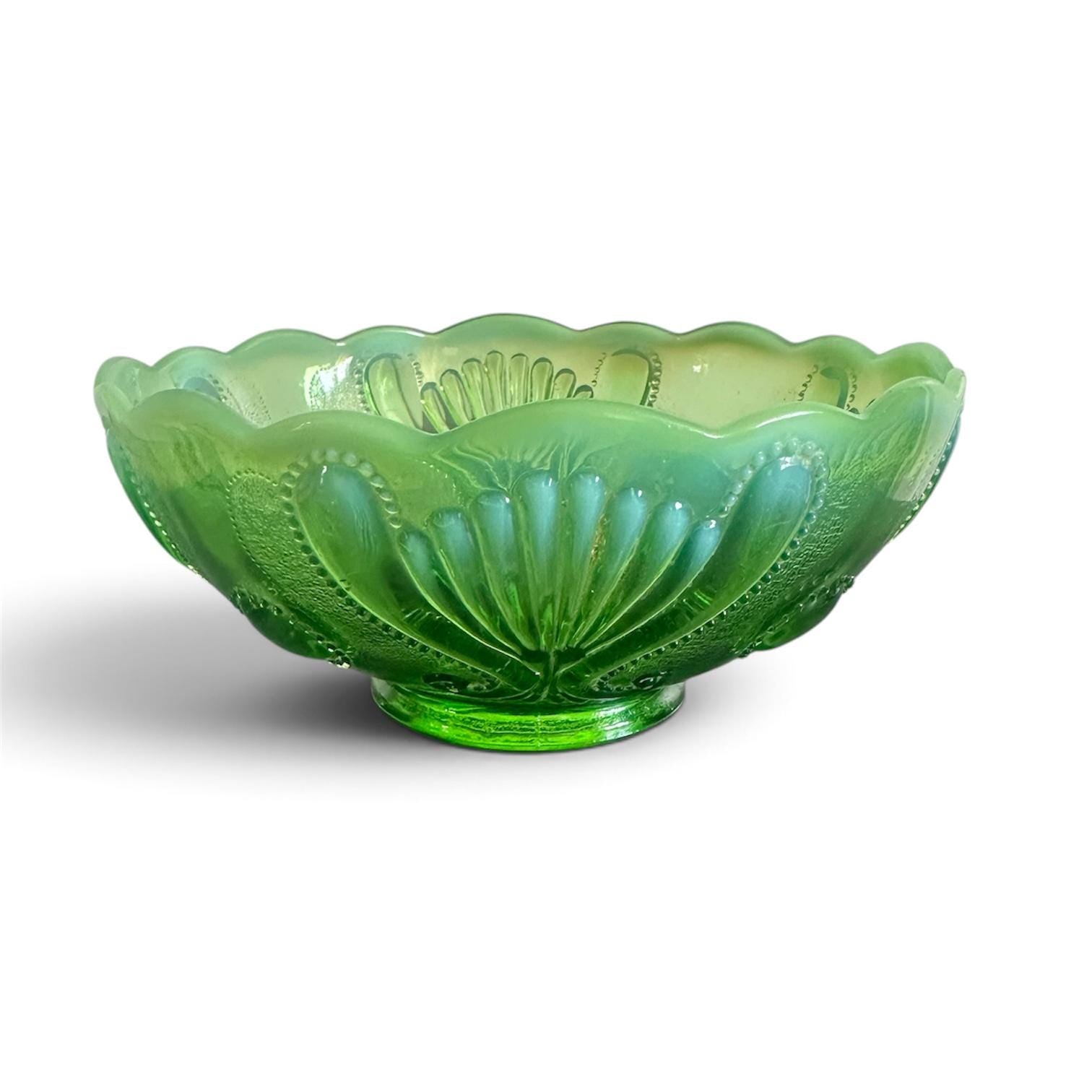 Antique Green Opalescent Glass Candle, Fall Birthday Gift for Her
