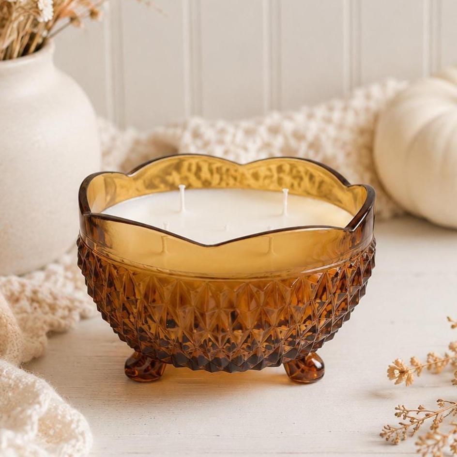 Fall Vintage Amber Glass Candle, Housewarming Gift for Her