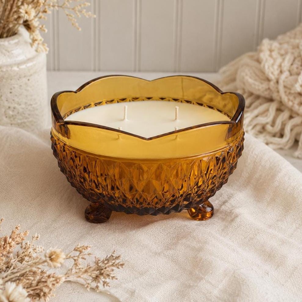Fall Vintage Amber Glass Candle, Housewarming Gift for Her