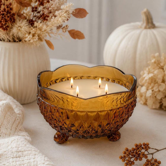 Fall Vintage Amber Glass Candle, Housewarming Gift for Her
