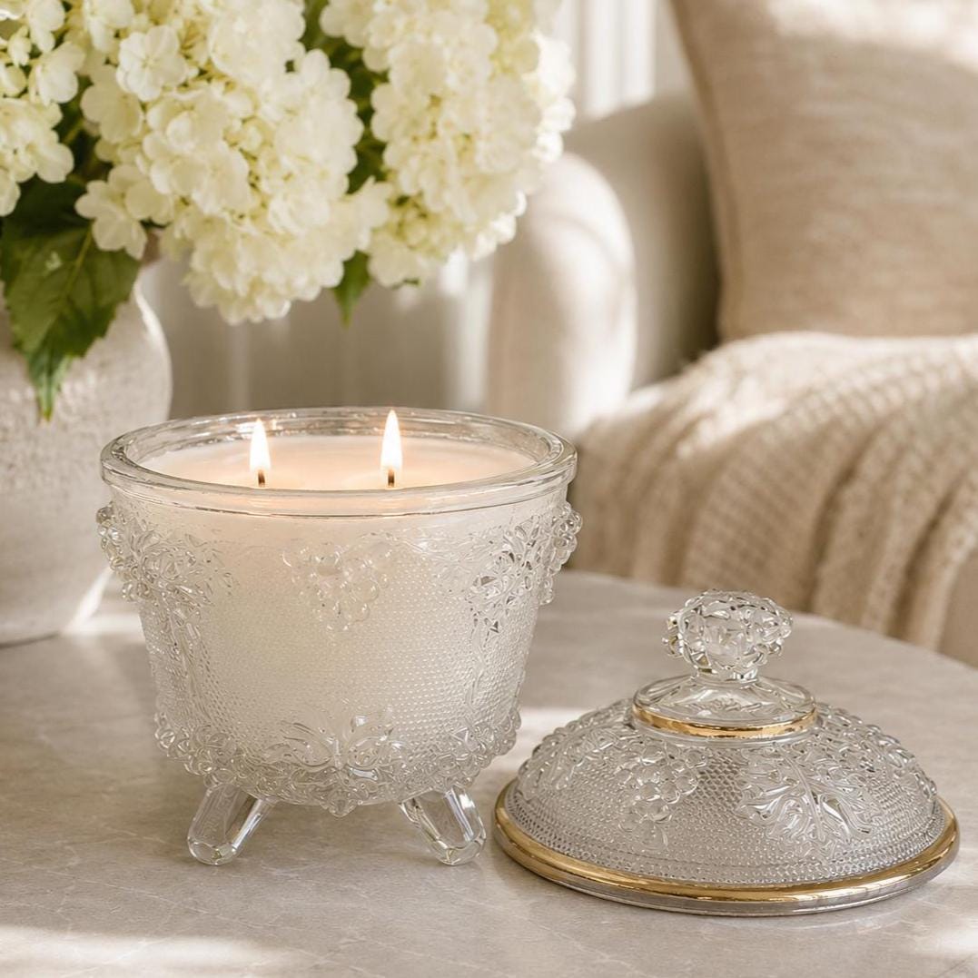 Vintage Covered Glass Candle, Fall Home Decor Gift