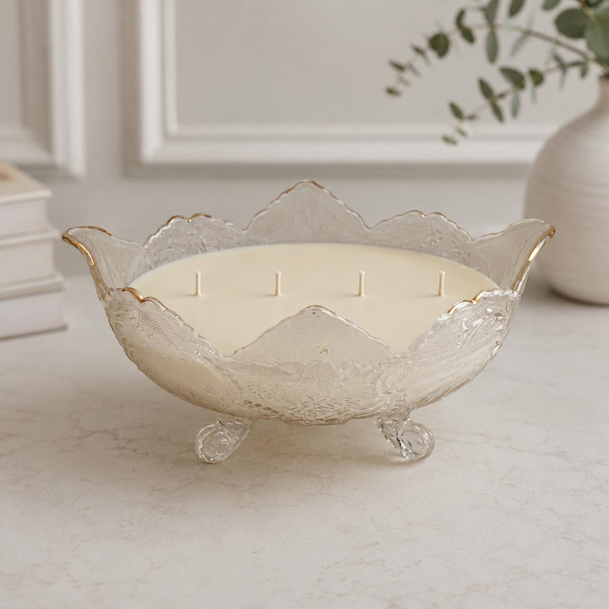Fall Candle in Vintage Glass Fruit Bowl, Elegant Hostess Gift