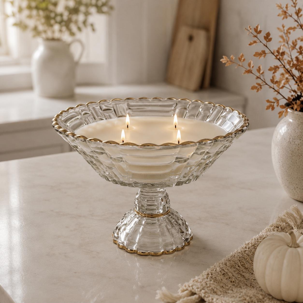 Vintage Glass Centerpiece Candle, Thoughtful Gift for Mom