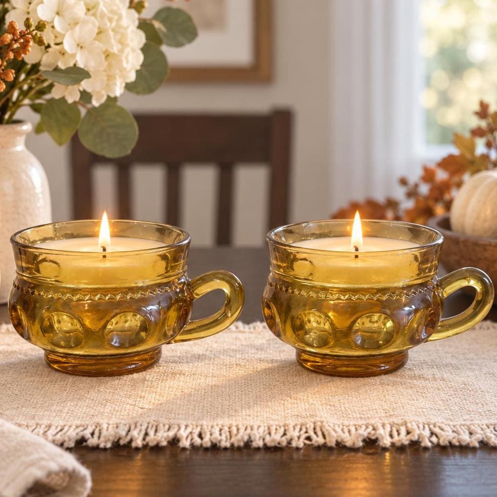 Soy Candle Set in Vintage Amber Glass Cups