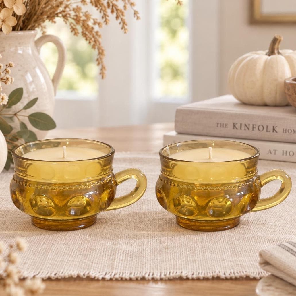 Soy Candle Set in Vintage Amber Glass Cups