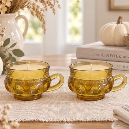 Soy Candle Set in Vintage Amber Glass Cups