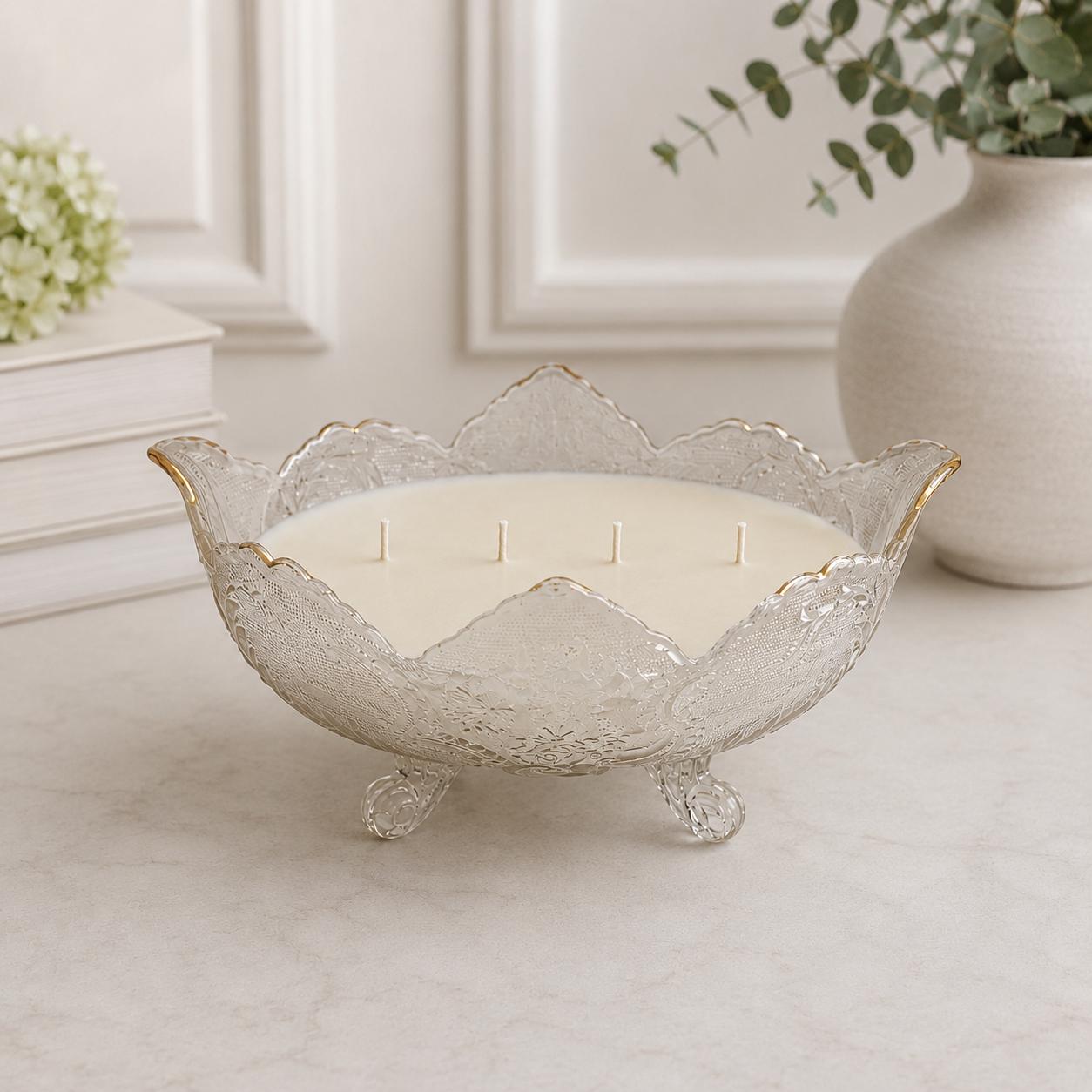 Fall Candle in Vintage Glass Fruit Bowl, Elegant Hostess Gift