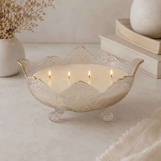Fall Candle in Vintage Glass Fruit Bowl, Elegant Hostess Gift