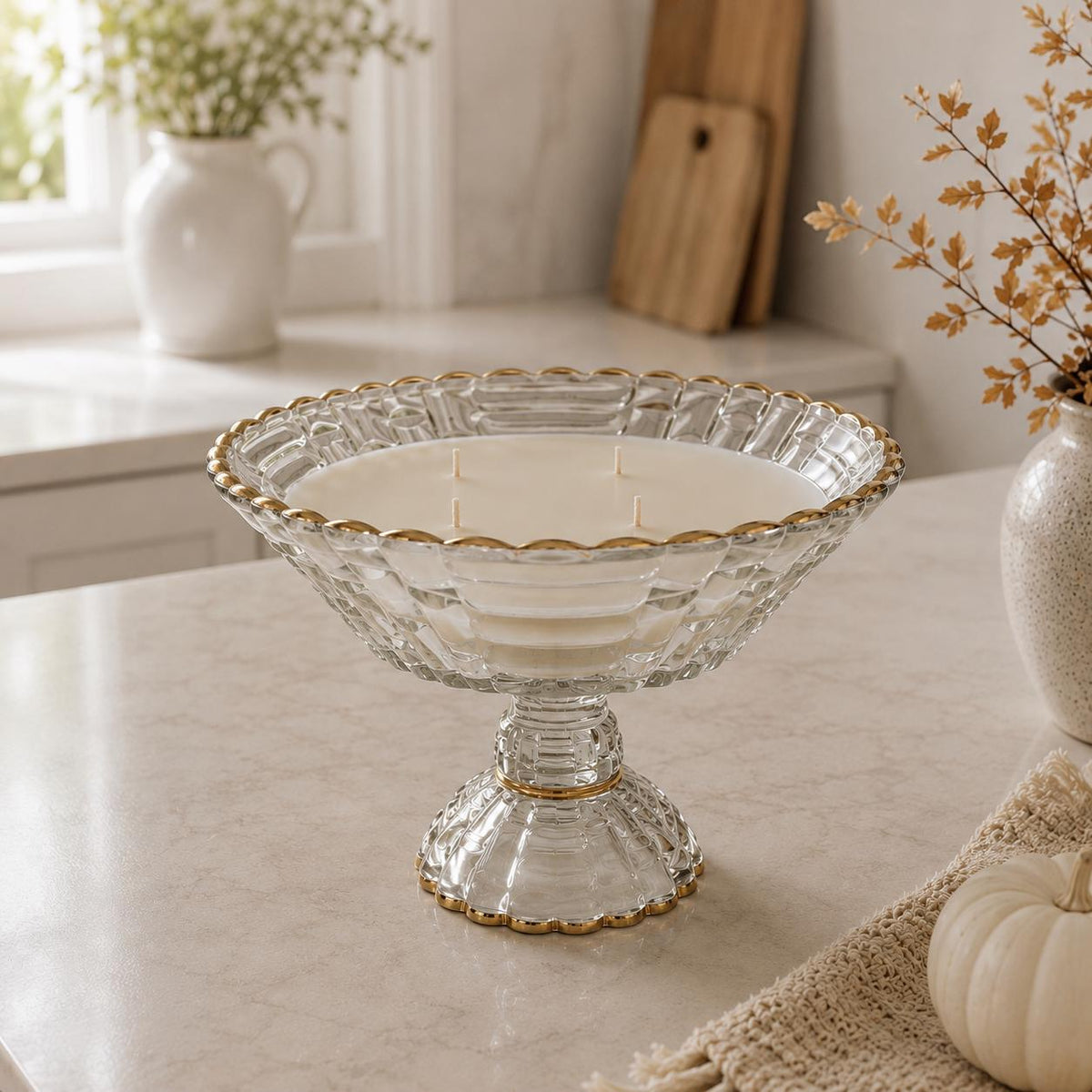 Vintage Glass Centerpiece Candle, Thoughtful Gift for Mom