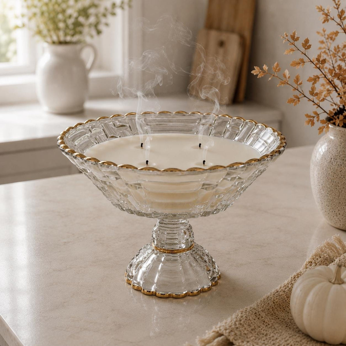 Vintage Glass Centerpiece Candle, Thoughtful Gift for Mom