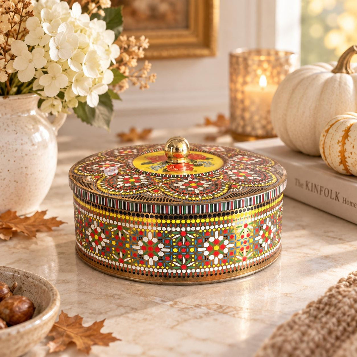 Vintage Holiday Candle in English Tin