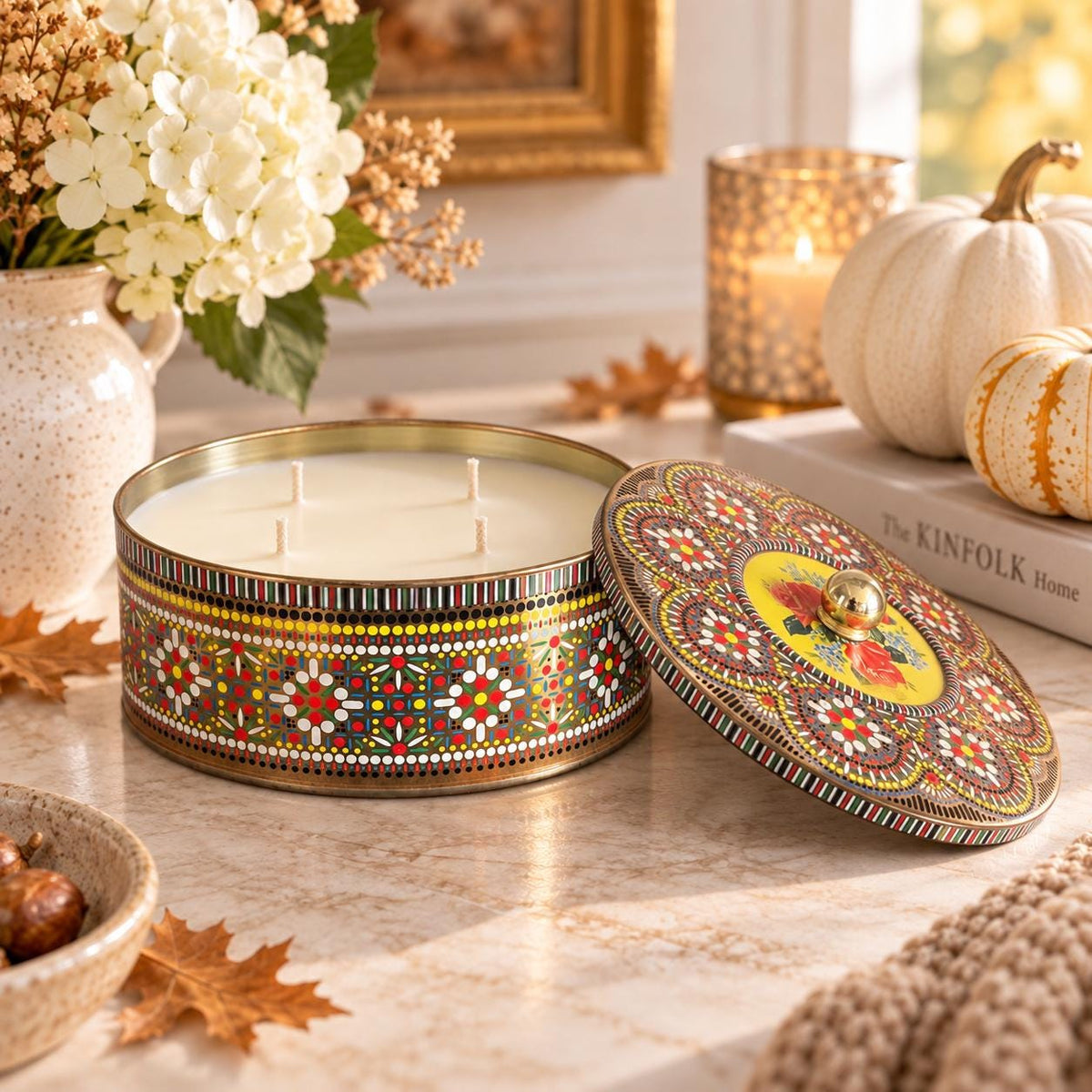 Vintage Holiday Candle in English Tin