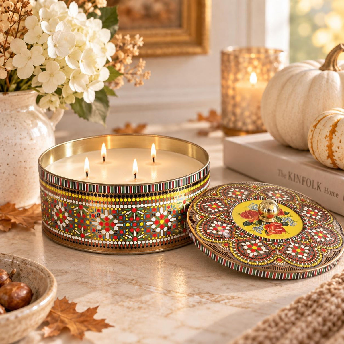 Vintage Holiday Candle in English Tin