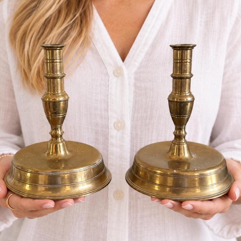 Antique Brass Bell Bottom Candle Holders