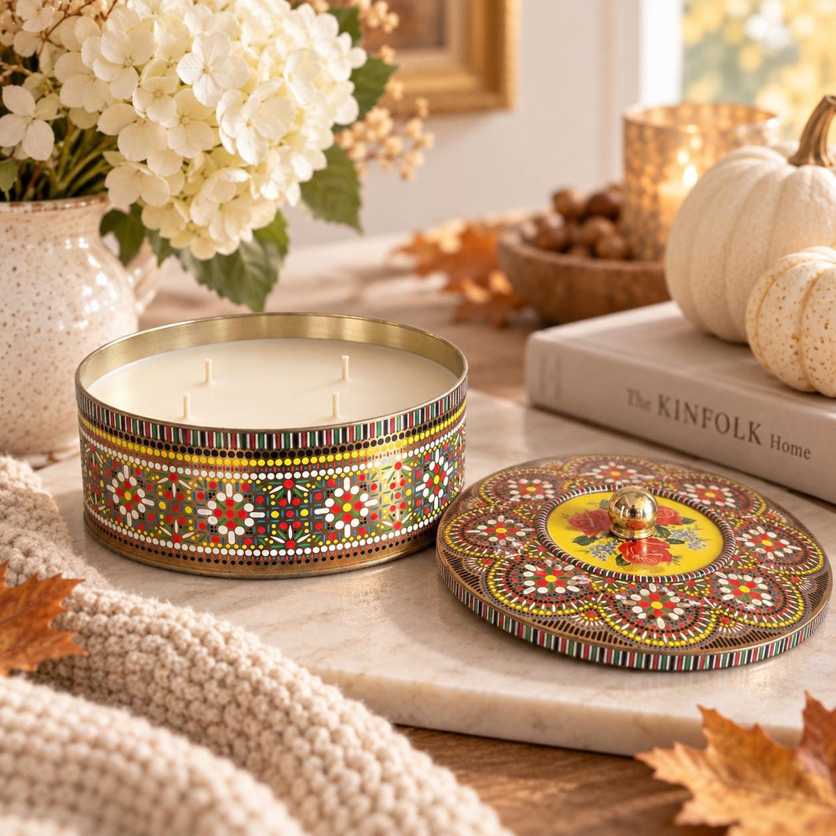Vintage Holiday Candle in English Tin
