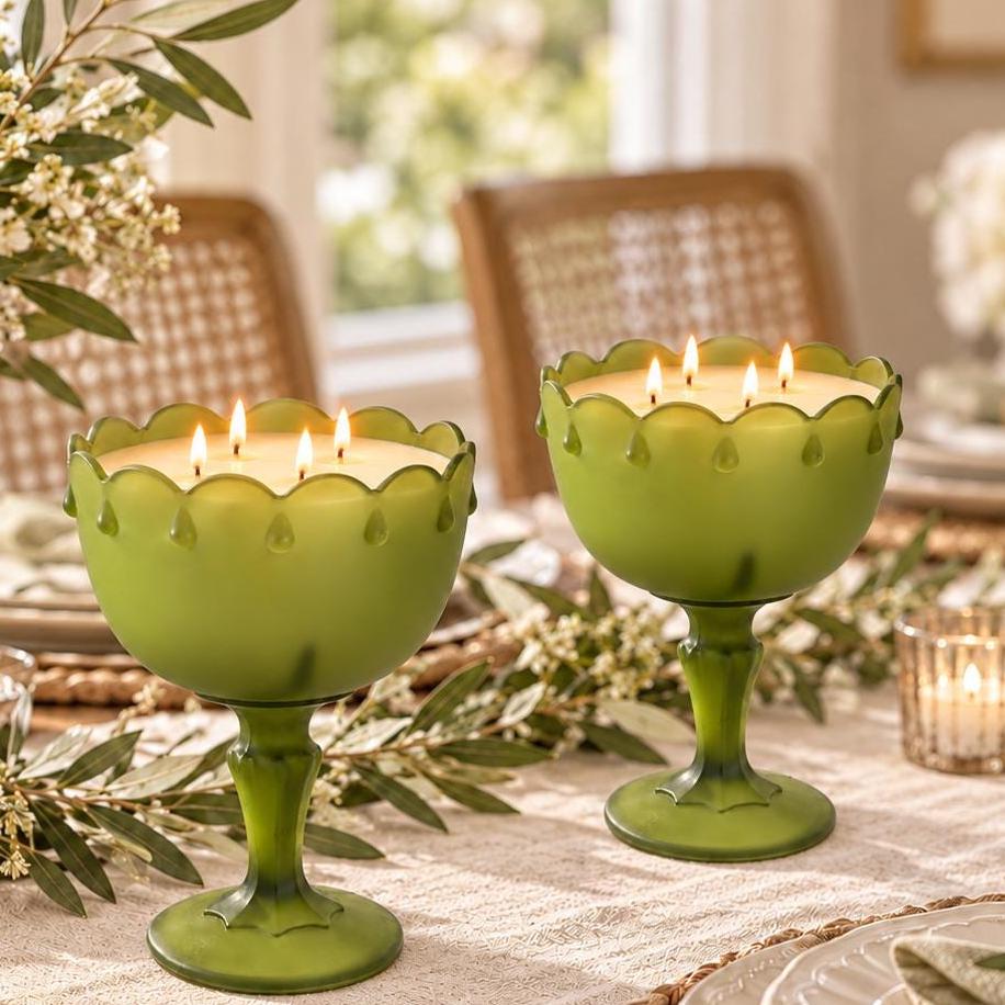 Vintage Green Glass Candle, Indiana Glass Compote, Christmas Candle Gift