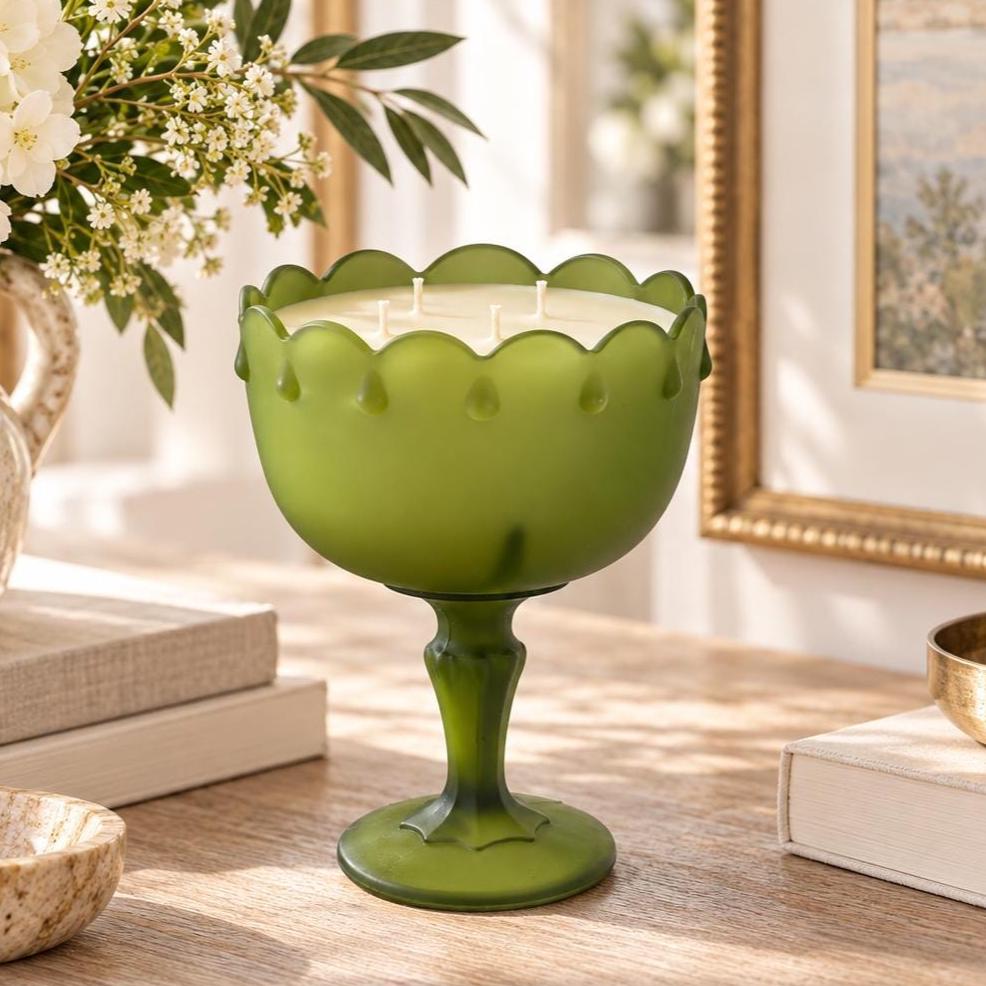 Vintage Green Glass Candle, Indiana Glass Compote, Christmas Candle Gift