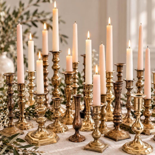Mismatched Brass Candlesticks, Vintage Candle Holders, Holiday Table Decor
