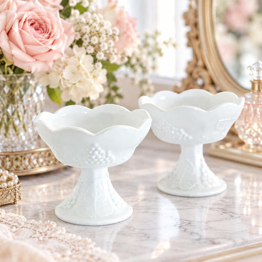 Vintage Flower Milk Glass Candlesticks - Wedding Decor