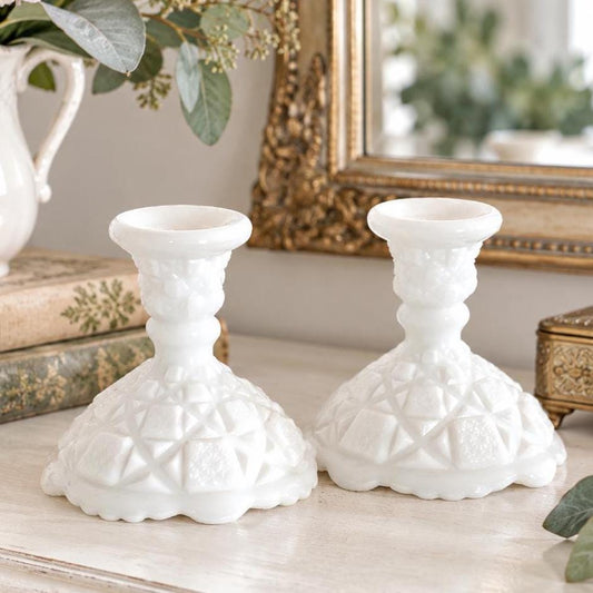 Vintage Milk Glass Candlestick Holders - Wedding Gift