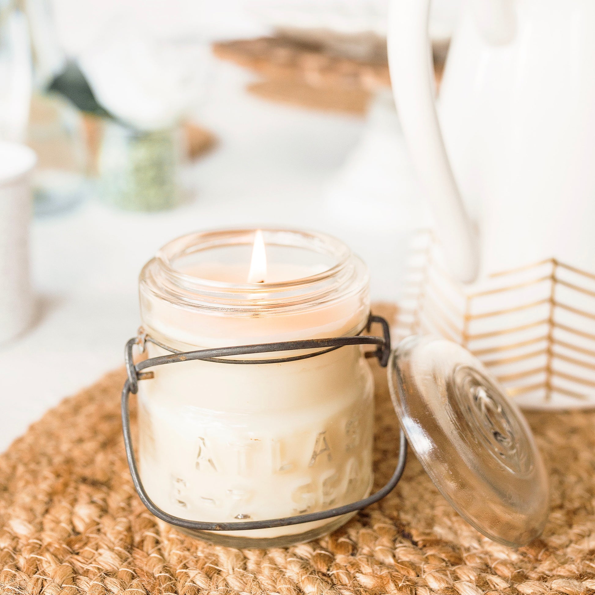 Scented Candle in Vintage Clear Half-Pint Atlas Mason Jar