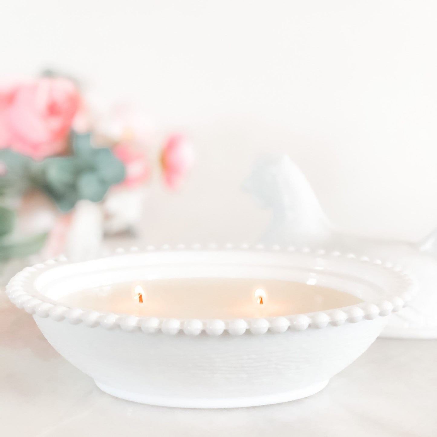 Rosemary Sage Soy Candle in Vintage Milk Glass Dish
