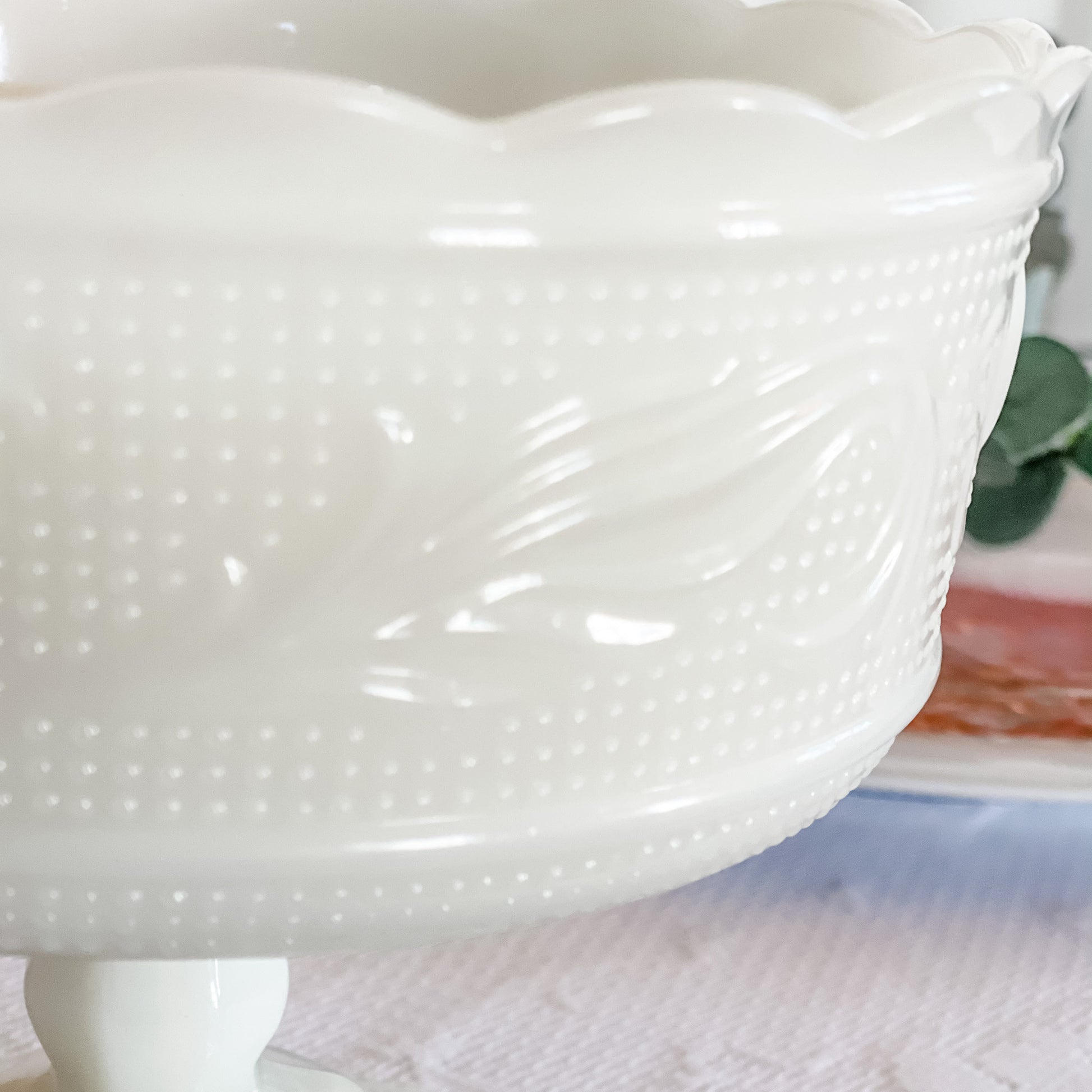 Scented Candle in Vintage Milk Glass Fruit Bowl
