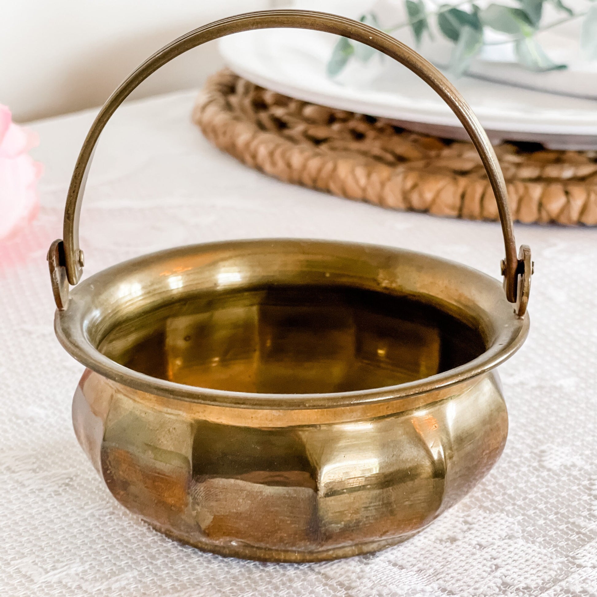 Vintage Brass Trinket Dish - Basket