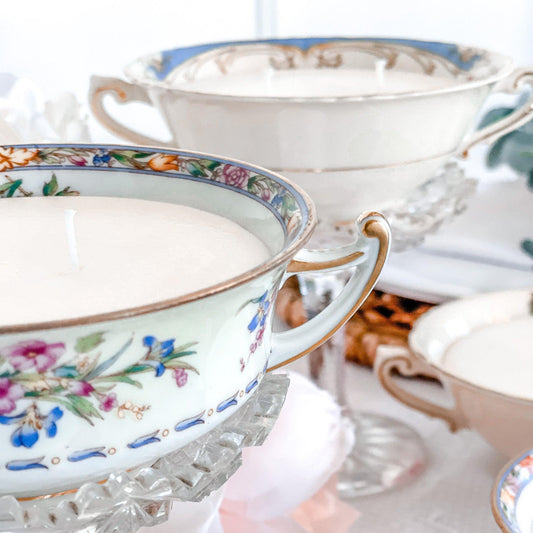 Scented Candles in Mismatched Vintage China Soup Bowls - RetroWix 