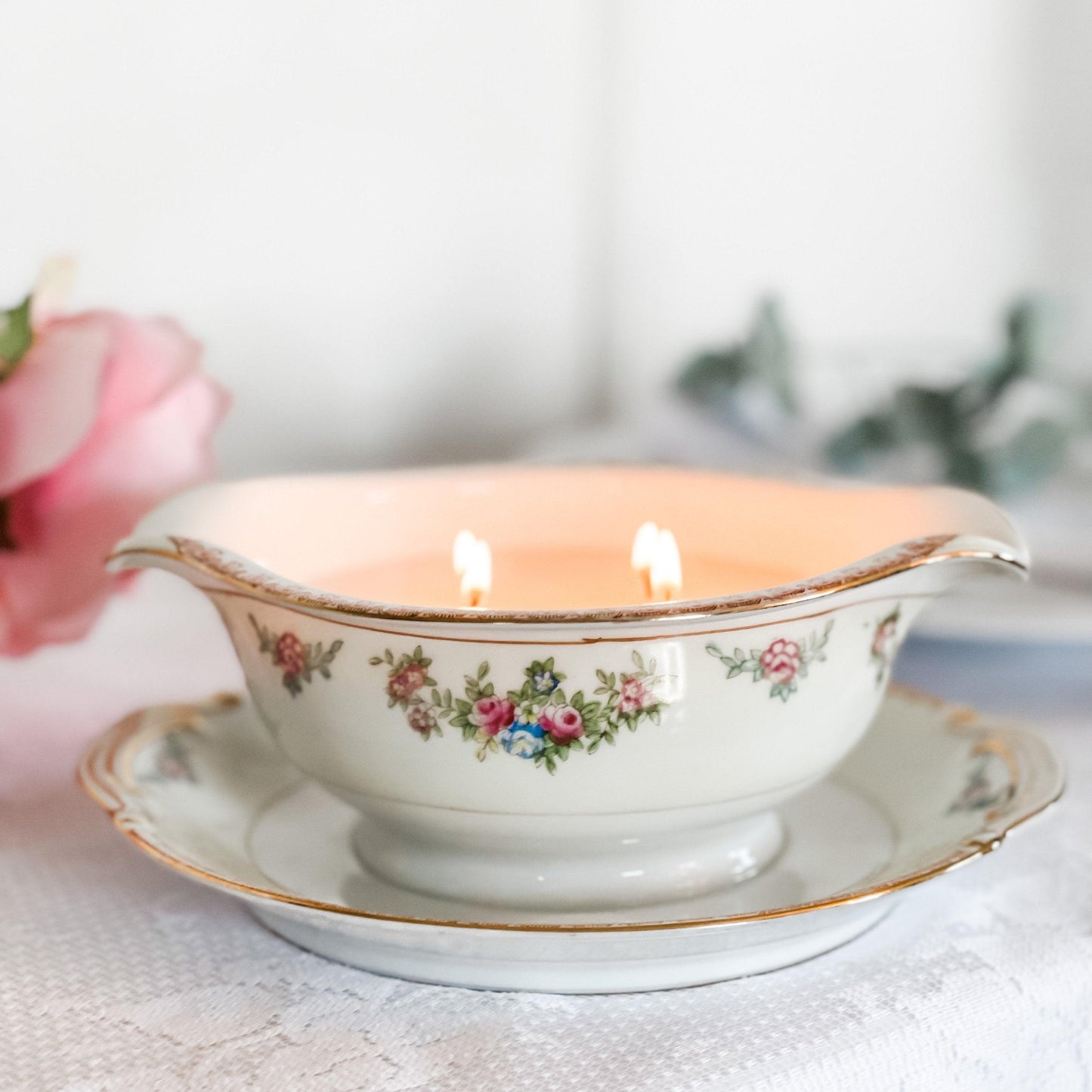 Scented Soy Candle in Vintage China Gray Boat - RetroWix 